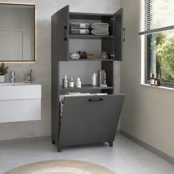 RESIGILAT - Dulap multifunctional pentru baie sau bucatarie, cu spatiu pentru cos de rufe, 60 x 33,8 x 153,6 cm 9a99 imagine