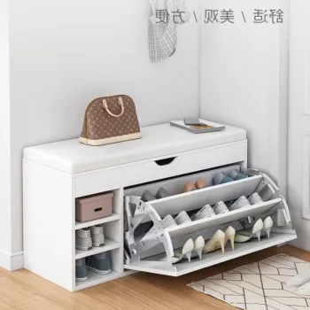 RESIGILAT - Dulap pentru pantofi tip bancheta, 100 x 34 x 51 cm, Alb/Maro c7b3 imagine