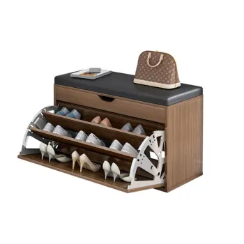 RESIGILAT - Dulap pentru pantofi tip bancheta, 100 x 34 x 51 cm, Alb/Maro f205 imagine