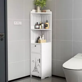 RESIGILAT - Dulap vertical pentru baie, 3 polite, 2 sertare 100x24x24 cm, alb 6614 imagine