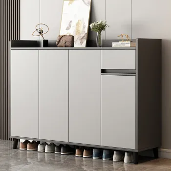 RESIGILAT - Pantofar tip dulap pentru hol, design minimalist, alb/gri 0c3f imagine